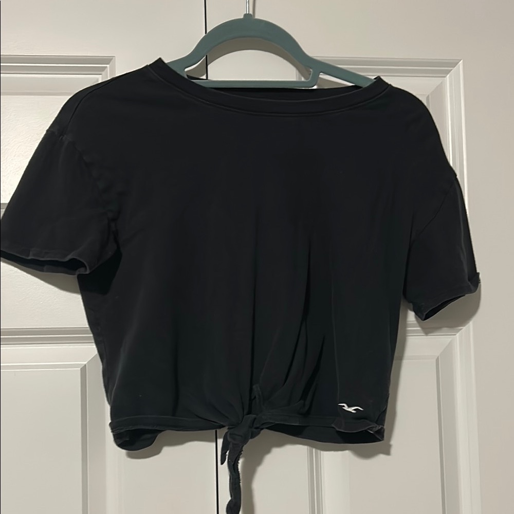 Black Tie-Front Crop Top